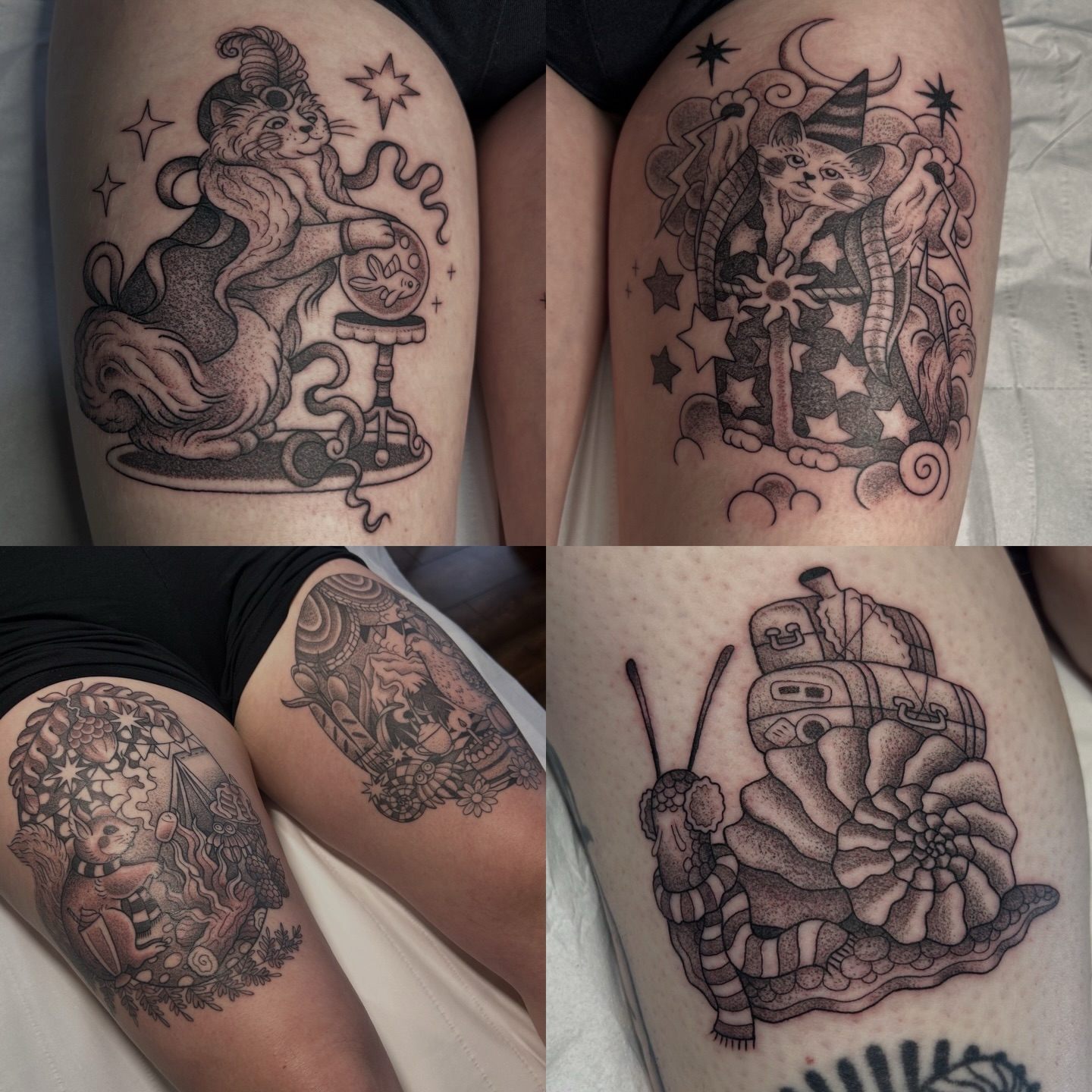 Illustrative dotwork tattoos by Bloom Street artists