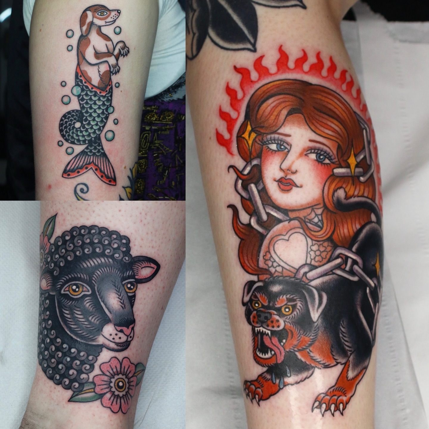 Bold colour traditional tattoos by Bloom Street artists